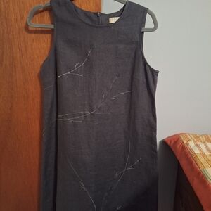 Outfit JPR 100% Linen Gray Sleeveless Dress W/ Embroidered Design Size M Petite